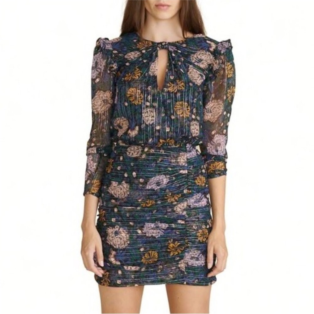 Veronica Beard Peppa Blue & Purple Floral Silk Mini Cocktail Dress, Size 8